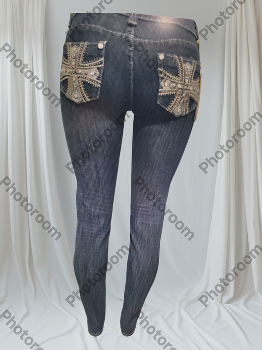 DRAK BLUE JEANS WITH UNION DESIGNS ON WHITE BACKGROUND