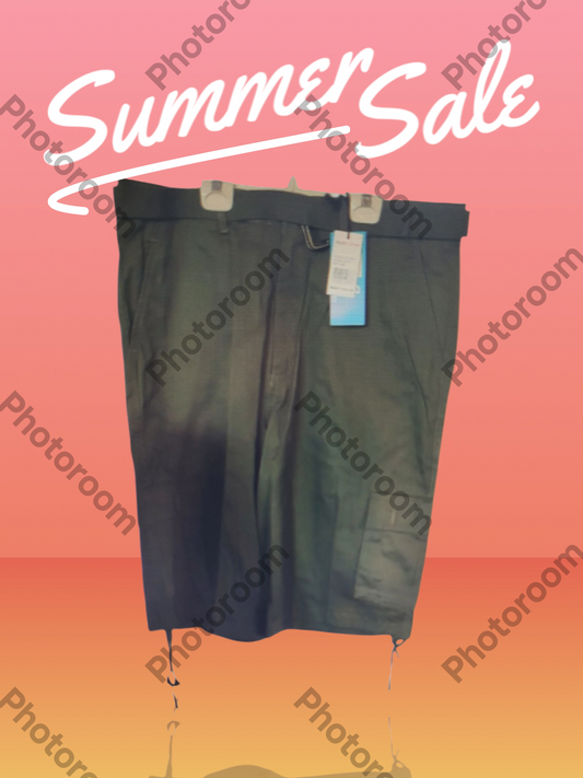 Black shorts with a tag on a gradient pink and orange background with 'Summer Sale' text.