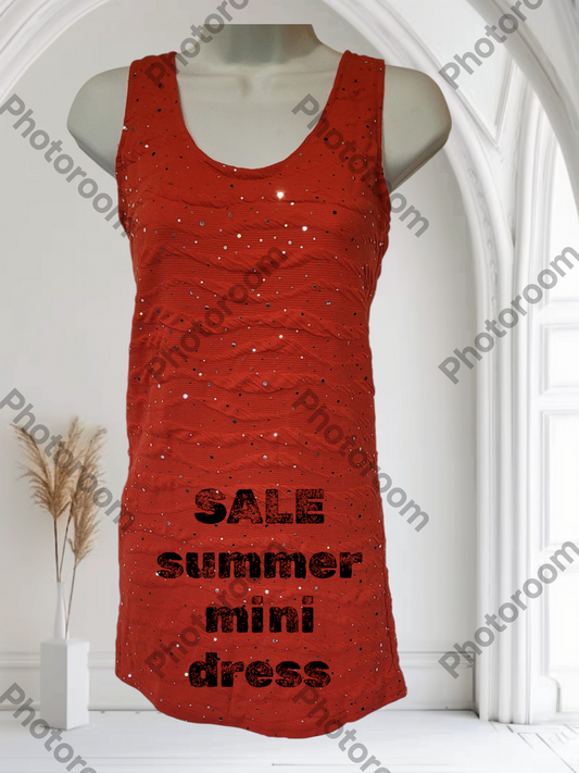 Red mini dress with sequins on a mannequin against a white background