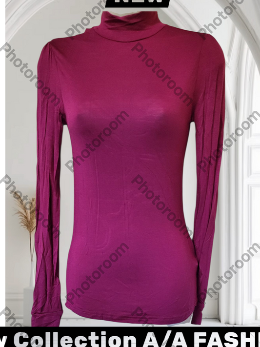 Purple turtleneck shirt with long sleeves on a white background