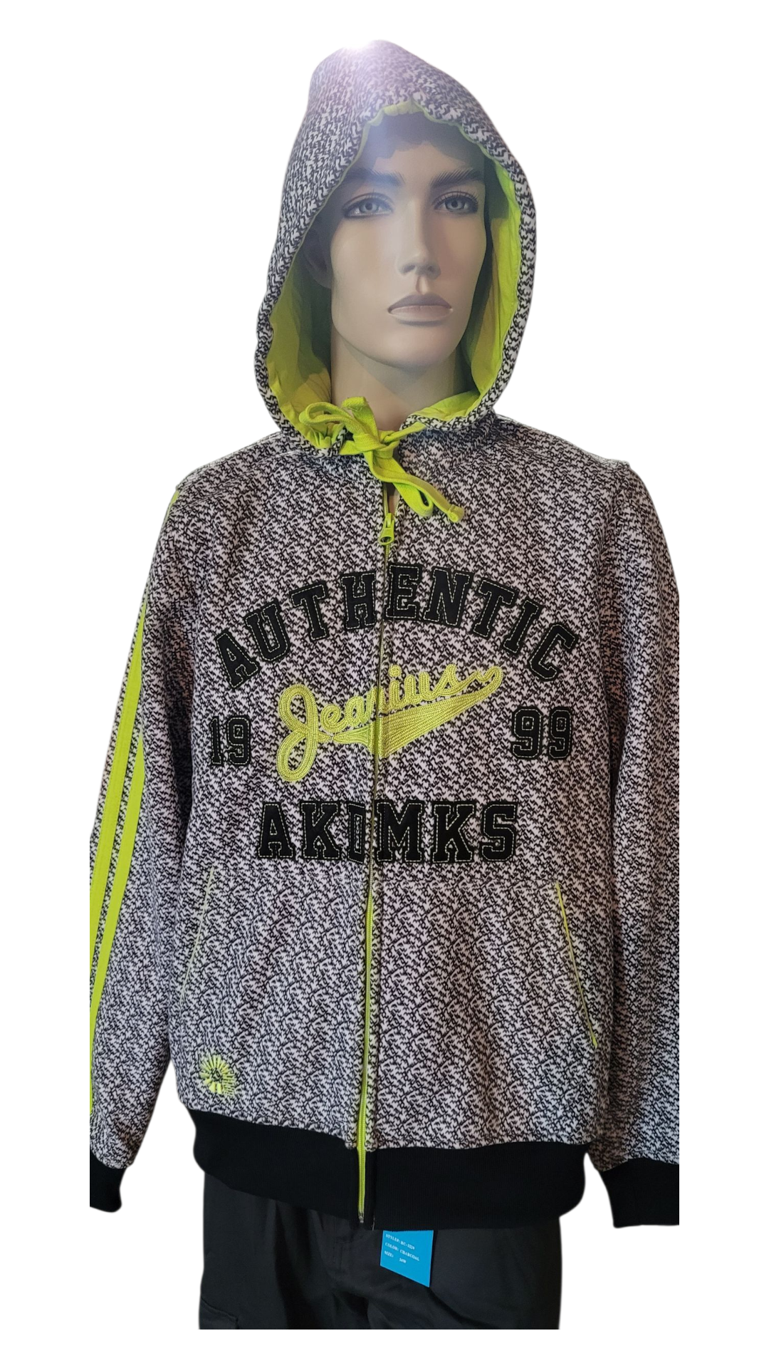 AKADEMIKS Hoodie with text and yellow accents on a white background