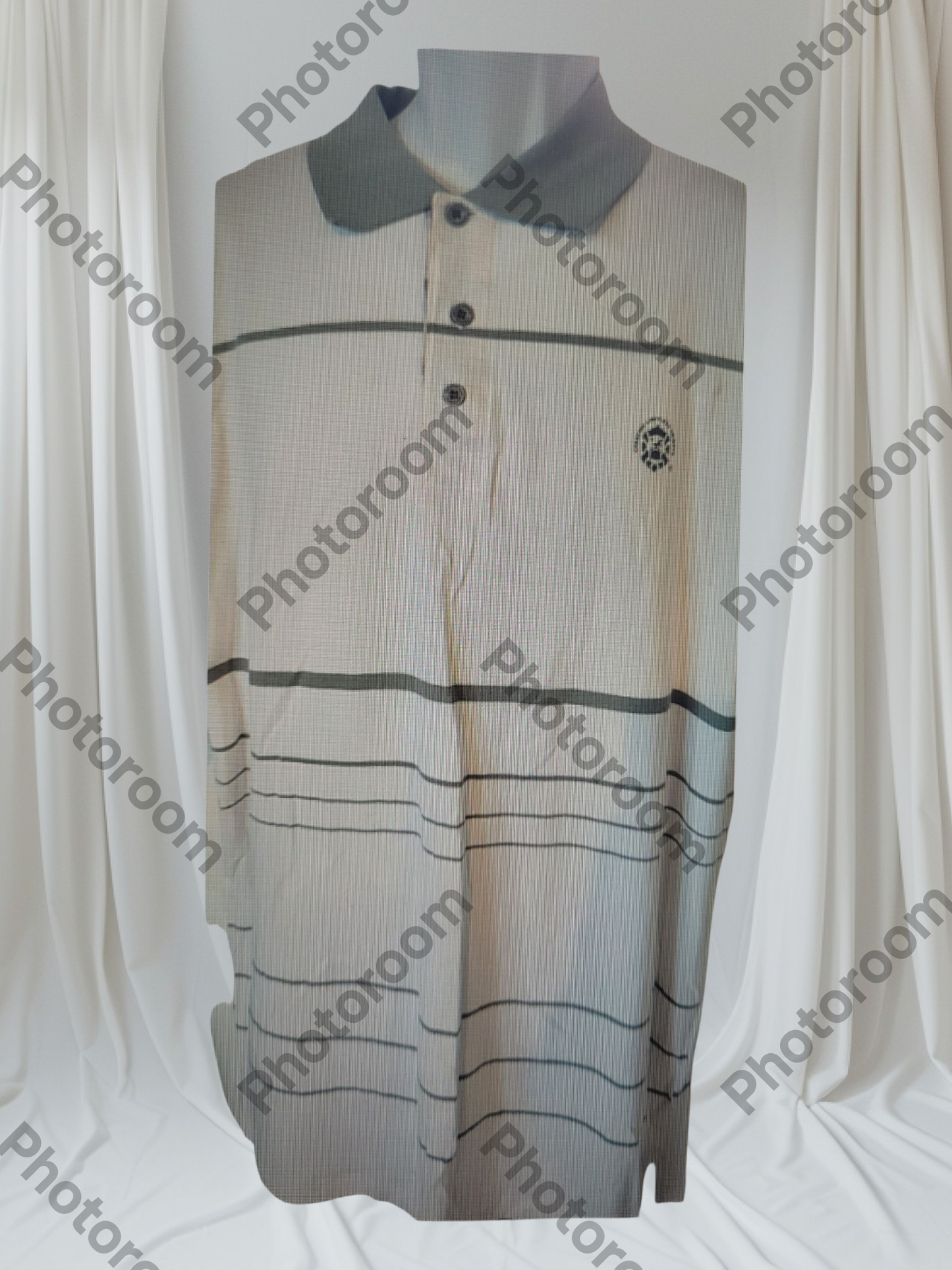 WHIE AND GRAY SHIRT WITH BUTTON ON WHITE BACKGROUND