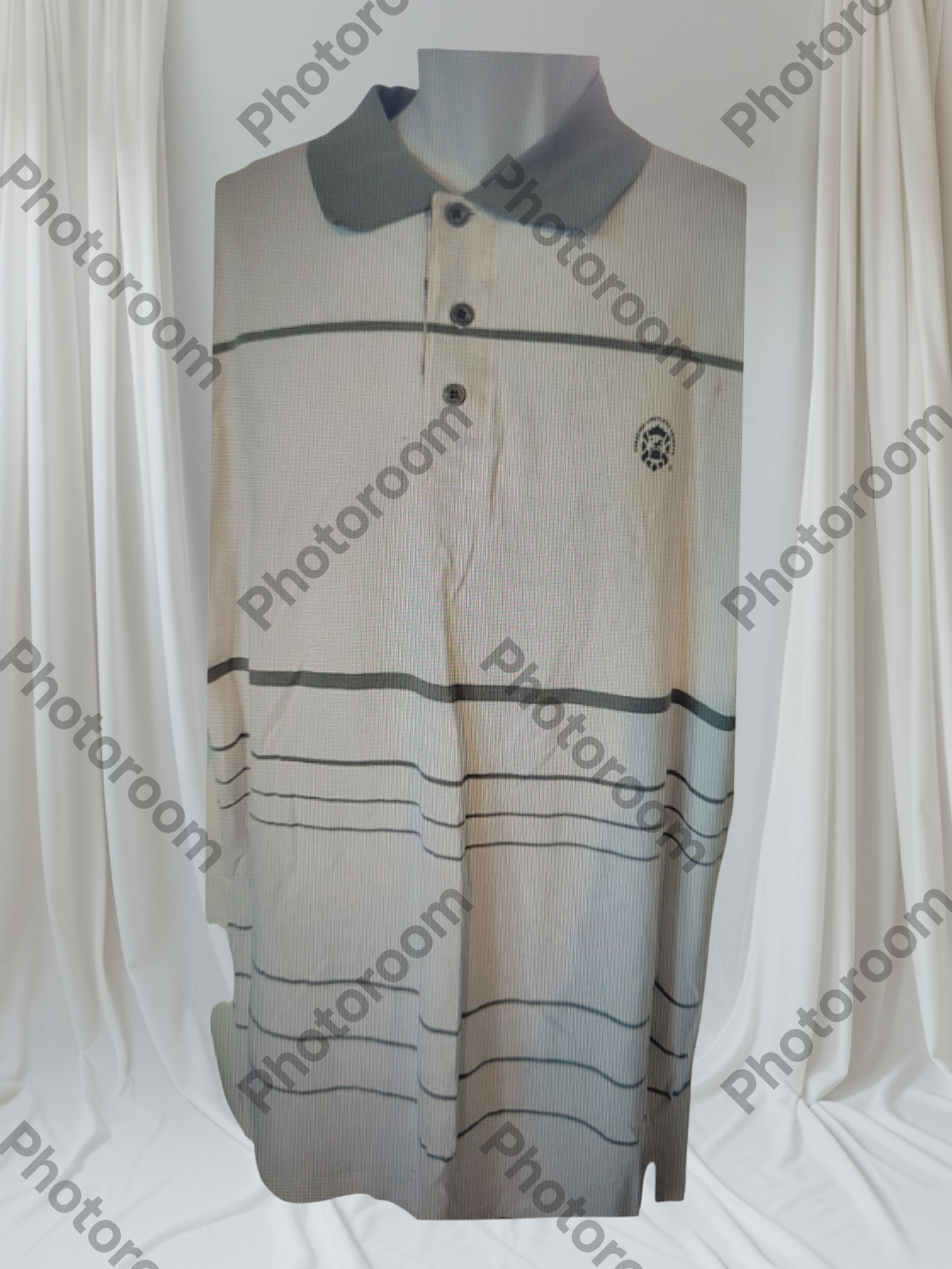 WHIE AND GRAY SHIRT WITH BUTTON ON WHITE BACKGROUND