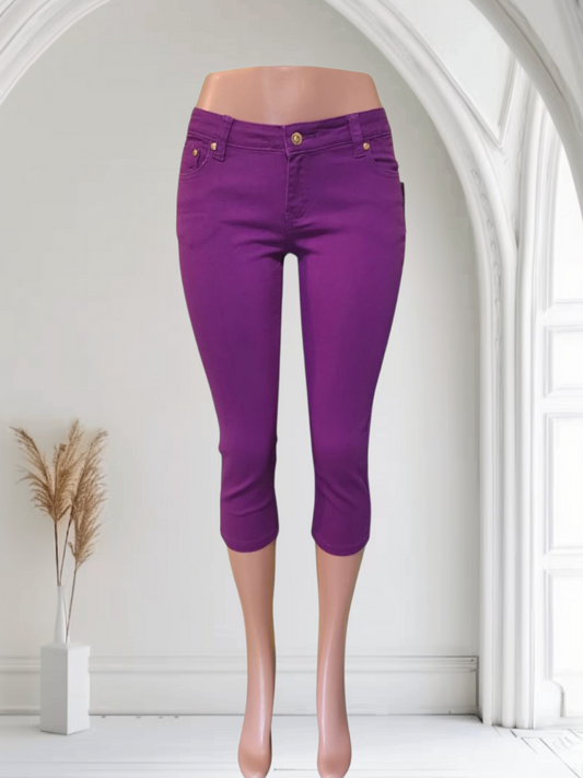 Purple capri on a mannequin against a white background  