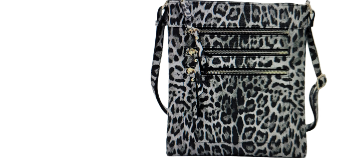LEOPARD MULTI ZIPPER CROSBODY BAGS - BLACK - BROWN - 