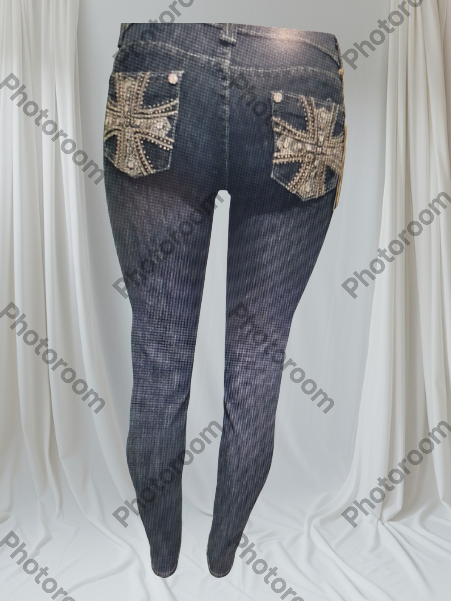 DRAK BLUE JEANS WITH UNION DESIGNS ON WHITE BACKGROUND 