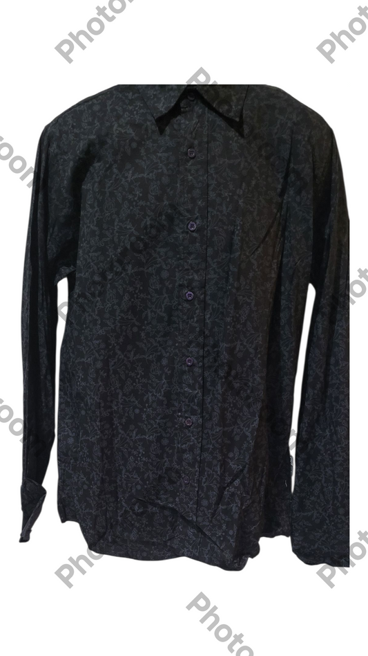 Dark gray button-up shirt on a white background