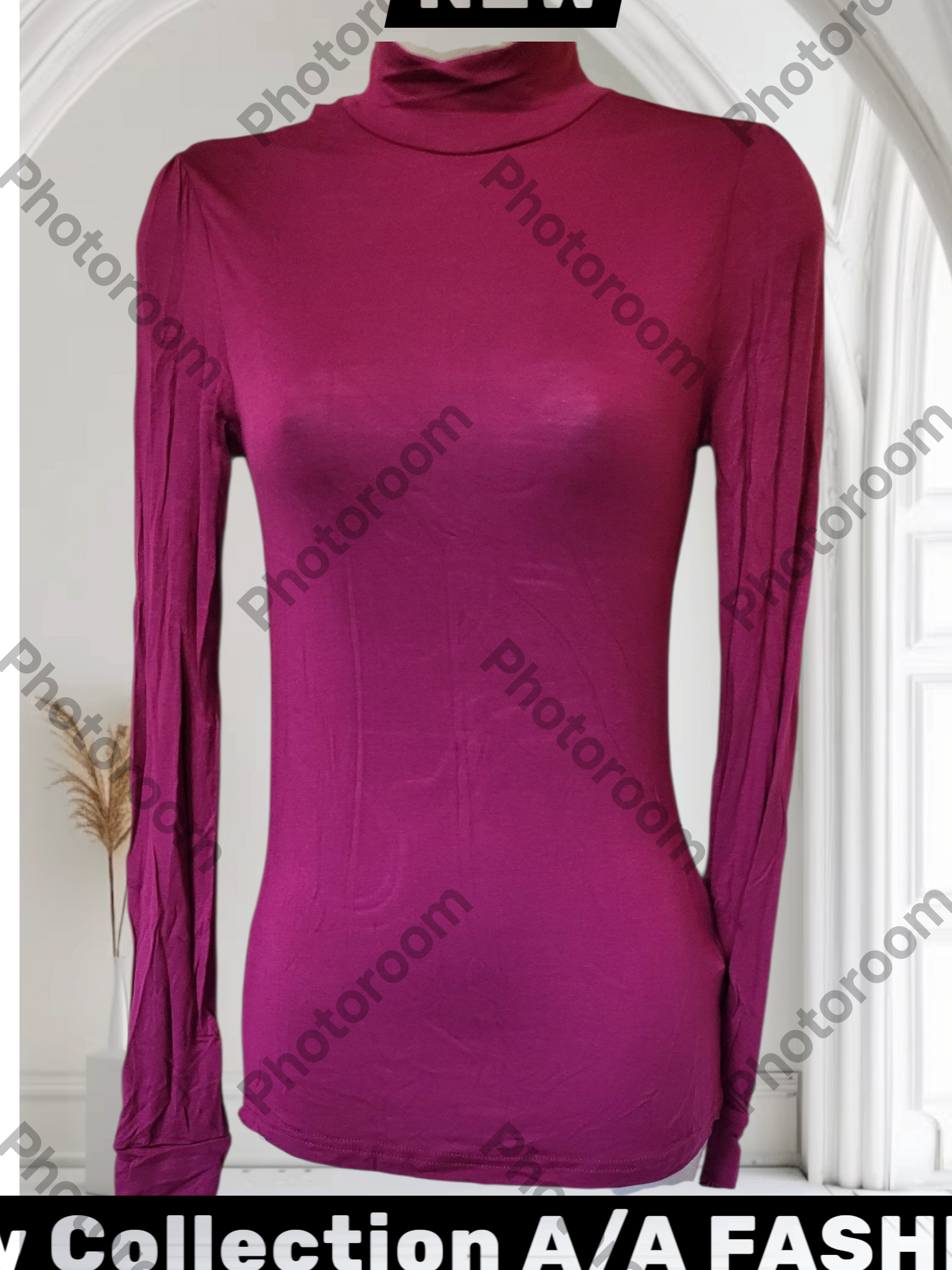 Purple turtleneck shirt with long sleeves on a white background